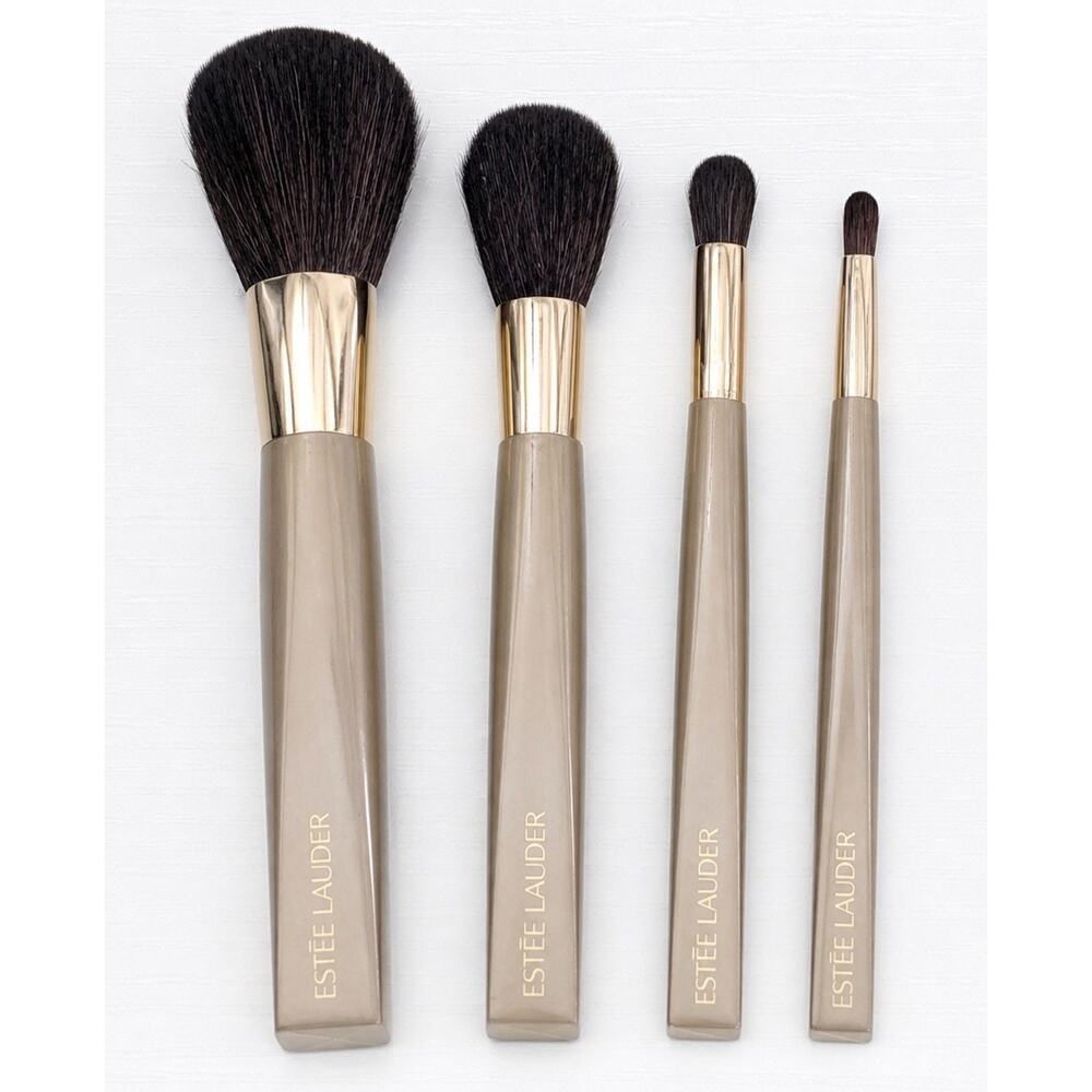 Estee Lauder Champagne Gold 4 Piece Makeup Brush Set Full Size Blush Eye Lip